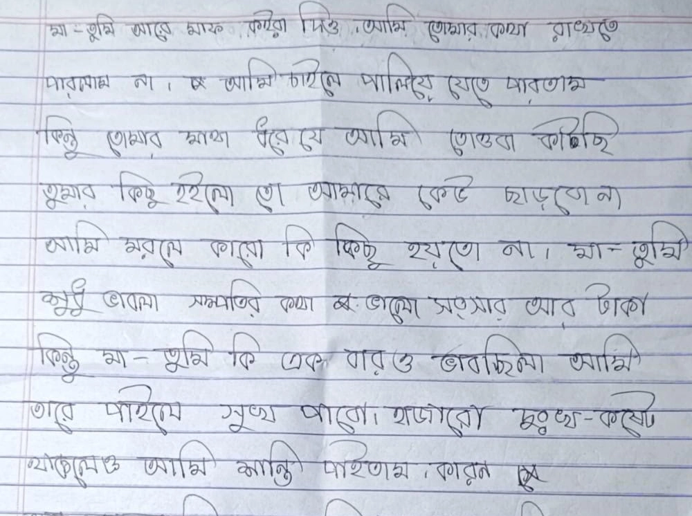 চিরকুট লিখে গলায় ফাঁস নিয়ে স্কুলছাত্রীর মৃত্যু