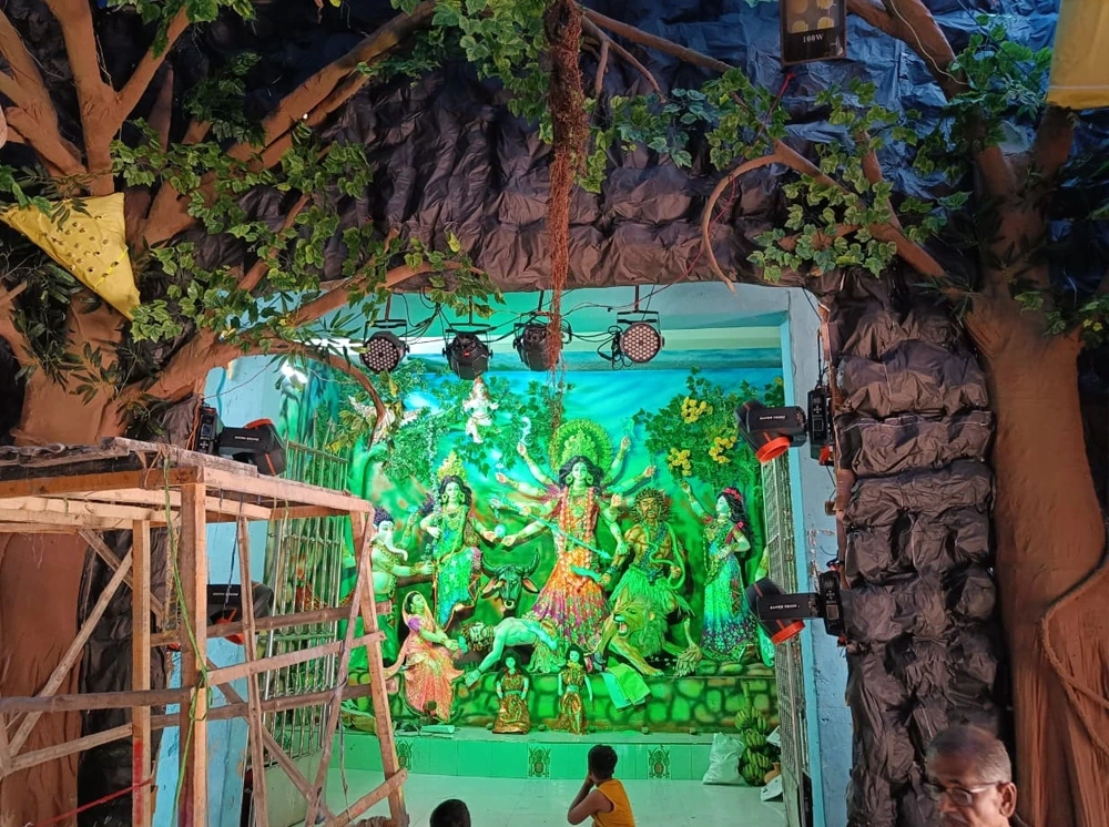 পাটখড়ির গাছে বাবুইয়ের বাসা, দোলনায় শিব-পার্বতী