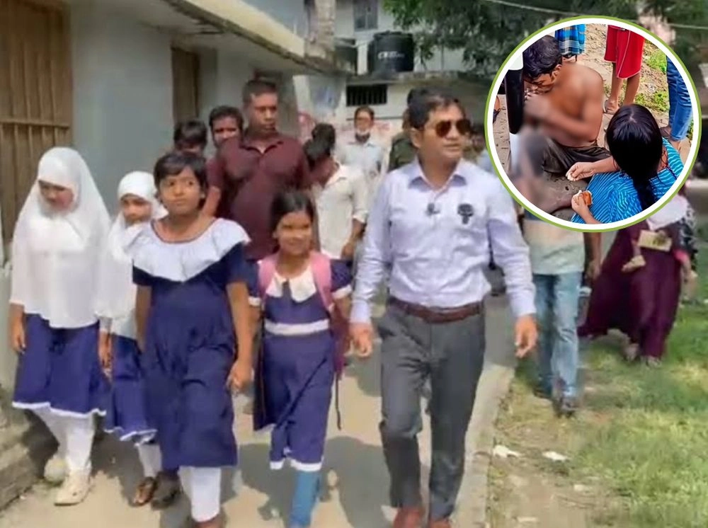 খুঁটিতে বাঁধা বাবার মুখে রুটি তুলে দেওয়া তুবাকে স্কুলে ফেরালেন ইউএনও
